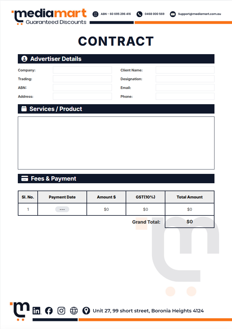 Digital Screen Advertising Agreement contract preview