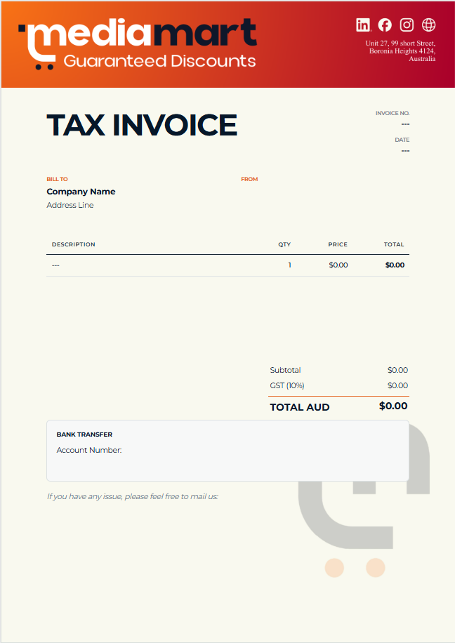 Professional MediaMart A4 invoice template